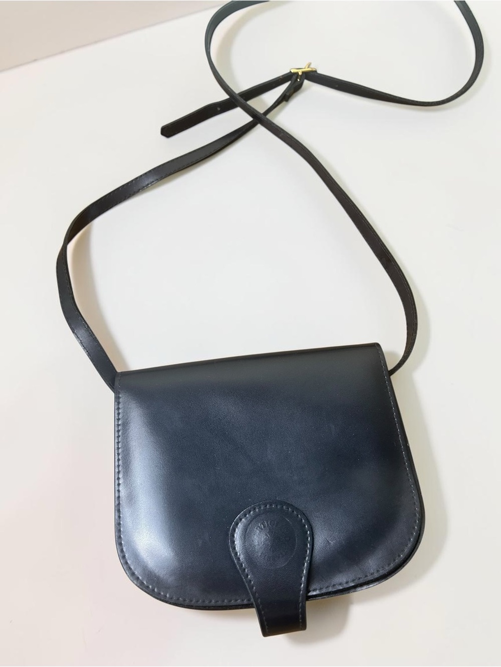 Vintage Italian Black Genuine Leather Saddle Crossbody Bag Handmade in Florence